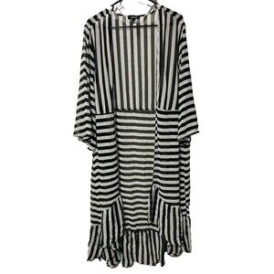 Torrid Women's 2X Plus Size Black White Stripe Sheer Chiffon Hi Low Kimono